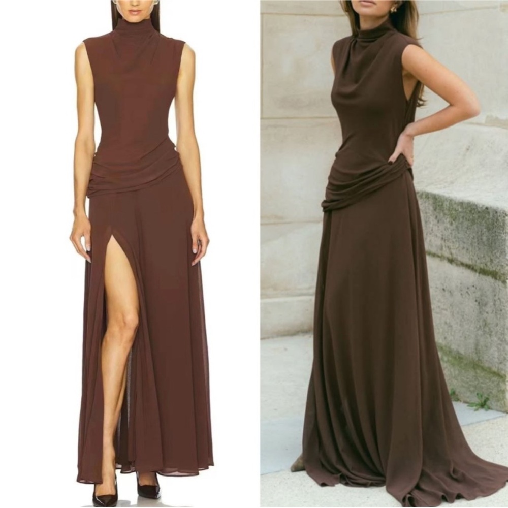 L’Academie by Marianna NWT XS Amouage Gown Brown Ruched